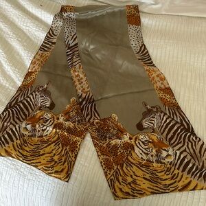WILDLIFE (Lion, Tiger, Zebra) SILK SCARF 50X10 by LIZ CLAIBORNE- Taupe